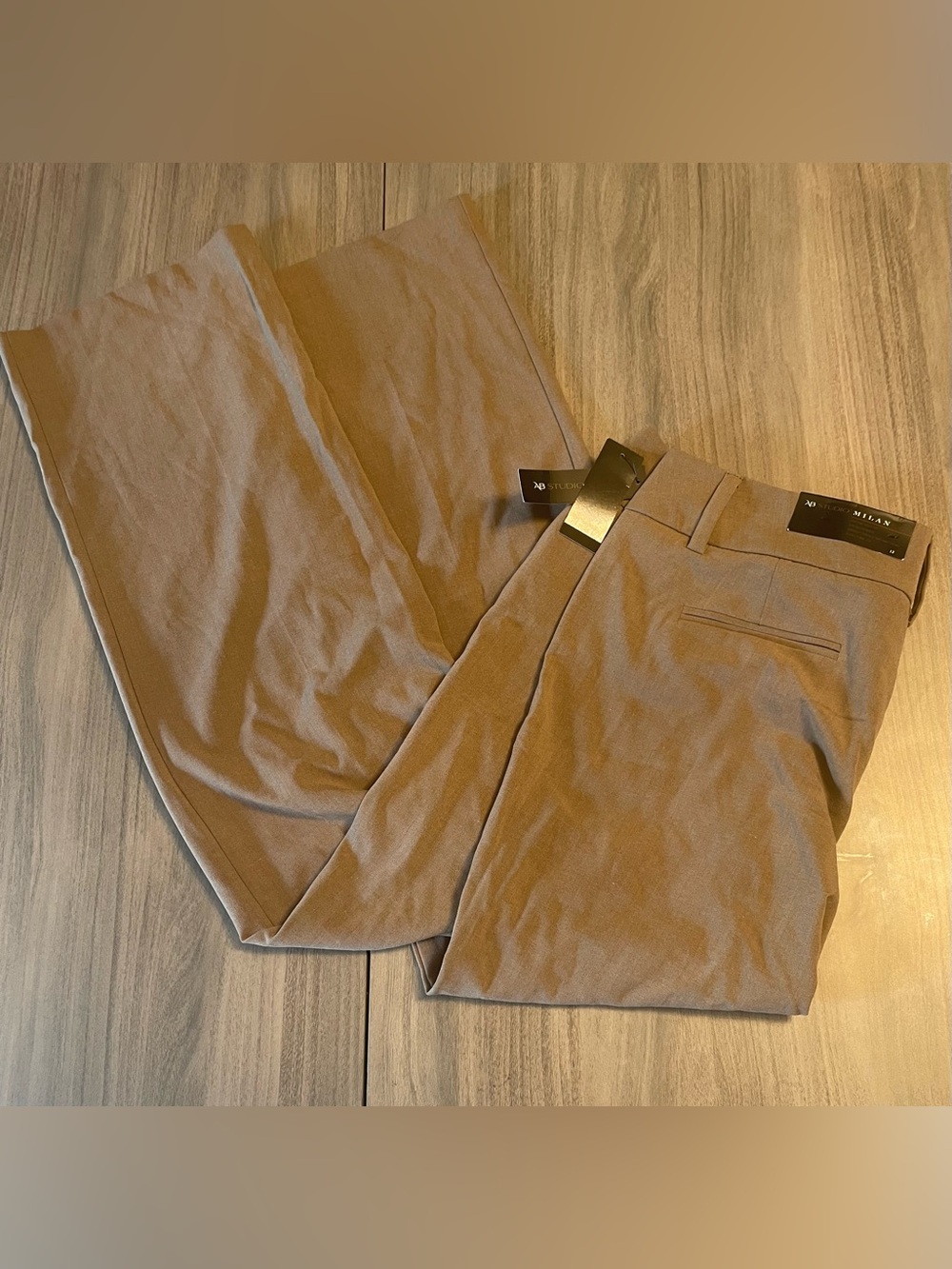 NWT AB Studio Milan Tan Wide-Leg Tailored Trousers - Size 12